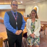 Rachel Maclean with councillor Mike Rouse, cabinet member for highways and transport on Worcestershire County Council.