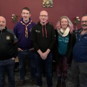 From left: Steve McAdam, Alcester Town Football Club chairman; Paul Blackmoore, Studley Scout Group; Alcester & Stratford District Round Table chairman Richard Jones; Sian Davies, Alcester Brownies/Rainbows, and Steve Bennett, Alcester & District