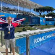 Paul Wilkes celebrating success in Rome. Picture: Redditch Swimming Club.