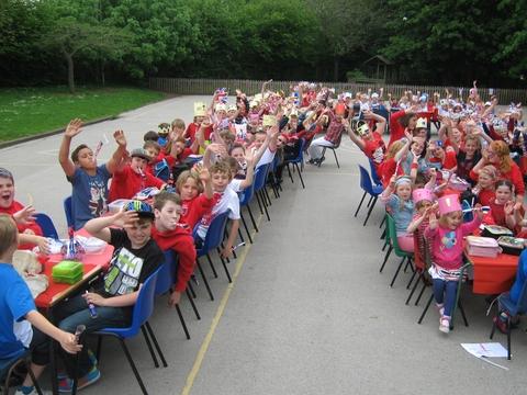 At Wootton Wawen, the entire school took part in a jubilee street party of their own. Image courtesy of Julie Hemming.