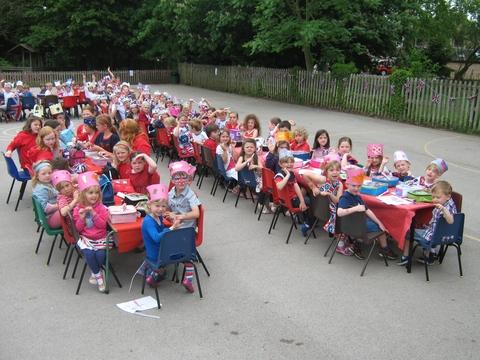 At Wootton Wawen, the entire school took part in a jubilee street party of their own. Image courtesy of Julie Hemming.