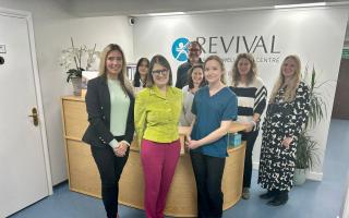 MP Rachel Maclean (centre) with Claire Parker (left) and the team at Revival Health and Wellbeing Centre