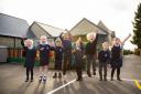 Children  outside the new key stage one classrooms after their return to school. By Abi Williamson Photography