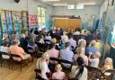 A public meeting held at Hanbury CE First School last year on the campaign to improve road safety in the village.