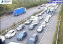 Traffic queueing at junction one of the M42