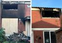 The front and back of the home following the devastating fire