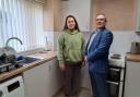 Cllr Warhurst with tenant Ms Giles in the new kitchen