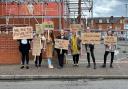 Some of the year one social work students protesting outside HoW College