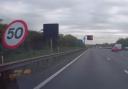 CONFUSING: The M5 signs near Wychbold (junction 5) gave mixed messages with the road sign showing 50mph and the gantry 60mph