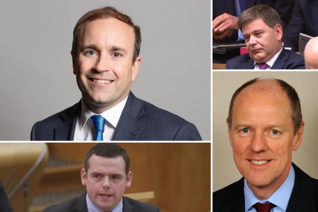 Redditch Advertiser: These are just some of the MPs to issue a vote of no confidence letter against Boris Johnson. Pictured, Aaron Bell (top left),-Andrew Bridgen (top right), Douglas Ross (bottom left) and Nick Gibb (bottom right). Photos via PA/Parliament.