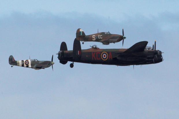 A Lancaster bomber, a Spitfire and a Hurricane (Peter Byrne/PA).