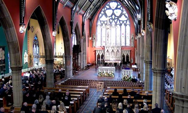 Redditch Advertiser: The inside of St Mary's for Dermott's funeral. Picture: YOUTUBE