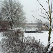Batchley Pool and shops during Tuesday’s snow