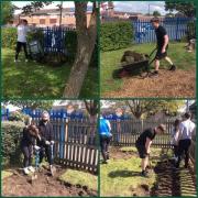 Pupils at Our Lady's Catholic Primary School working on the sensory garden.