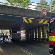 The lorry stuck under the bridge. Pic: Redditch Police