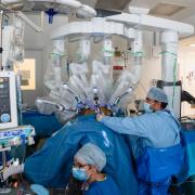 The robotic surgery in use.