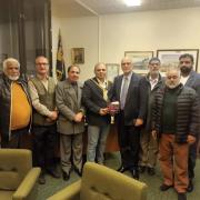 Khawaja Pervez, Raja Sajid, Mohammad Amin, Choudhry Asghar, Cllr Imran Altaf, and Choudhry Zafar presented the gift to the Mayor Salman Akbar at Redditch Town Hall