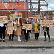 Some of the year one social work students protesting outside HoW College