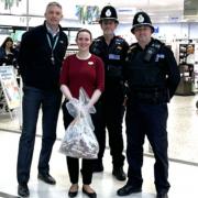L-r - Adrian Field, general manager of the Kingfisher Centre, and Laura Burberry, manager of Boots, with PC Mike Moore and Sergeant David Roberts of Redditch Safer Neighbourhood Team