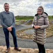 Redditch MP Rachel Maclean with councillor Matt Dormer at the brand-new pump track